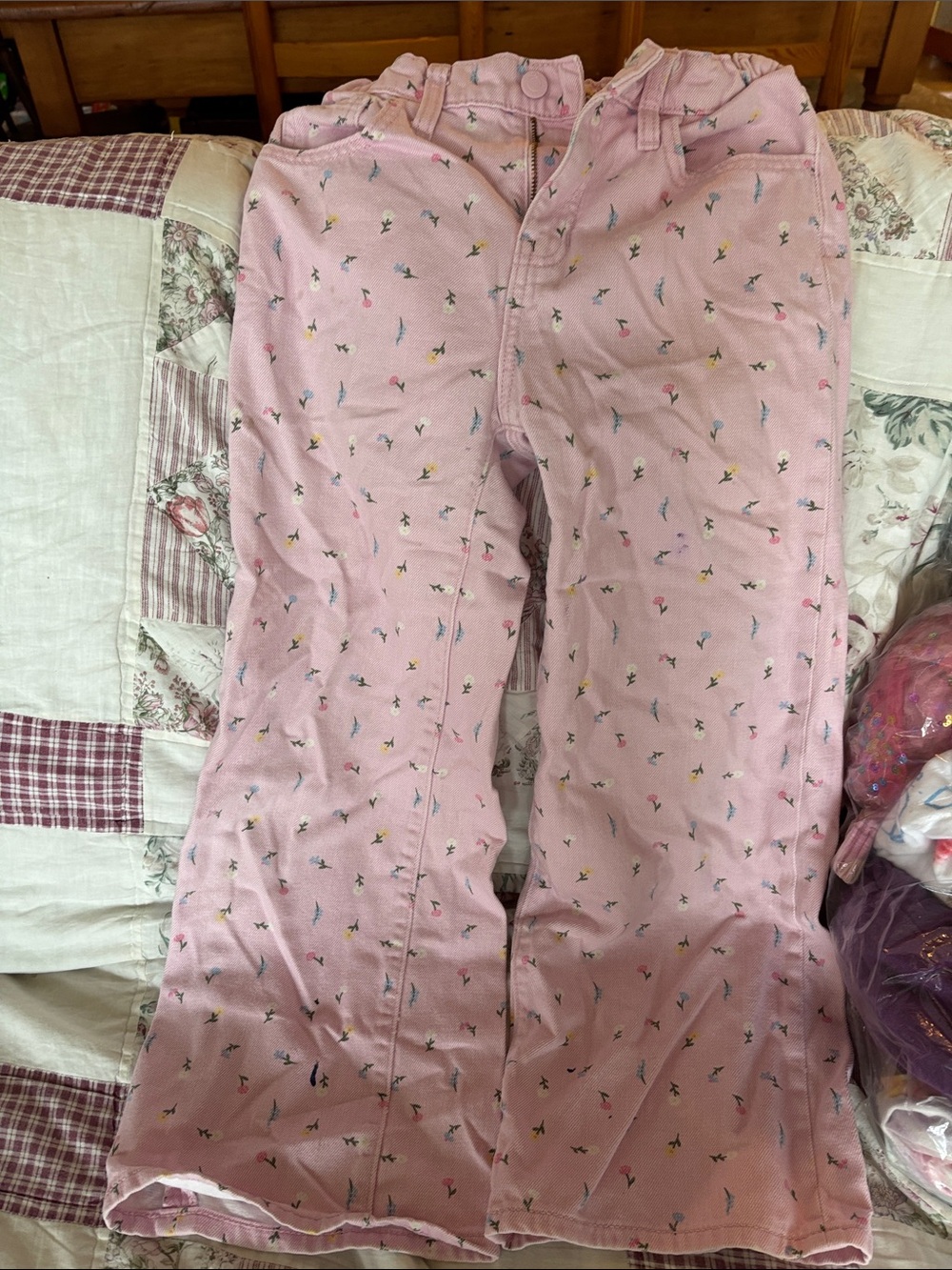 Old Navy Pink Floral-Accent Girls Pajama Bottoms